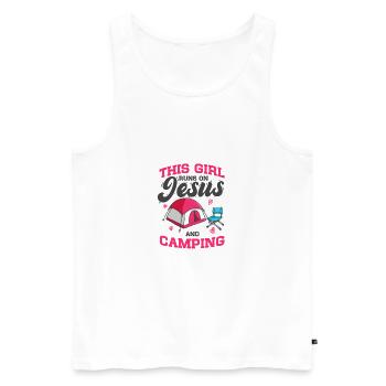 Campen Cette fille court sur Jésus et camping - Débardeur bio Premium Homme - blanc - Devant - AI Model Male 178 light (178cm)