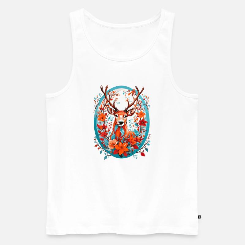 Hirsch mit Blumen - Männer Premium Bio Tank Top - Weiß