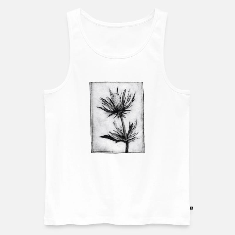 Distel - handgeschnitzte Druckvorlage - Männer Premium Bio Tank Top - Weiß