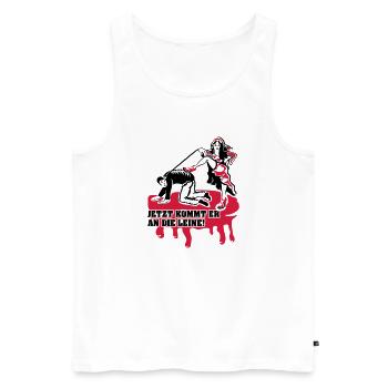 Jetzt kommt er an die Leine! - Männer Premium Bio Tank Top - Weiß - Vorne - Michal (187cm)