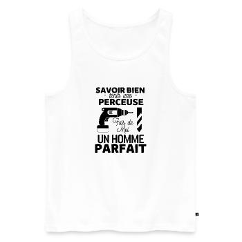 Perceuse percer charpentier - Débardeur bio Premium Homme - blanc - Devant - Michal (187cm)