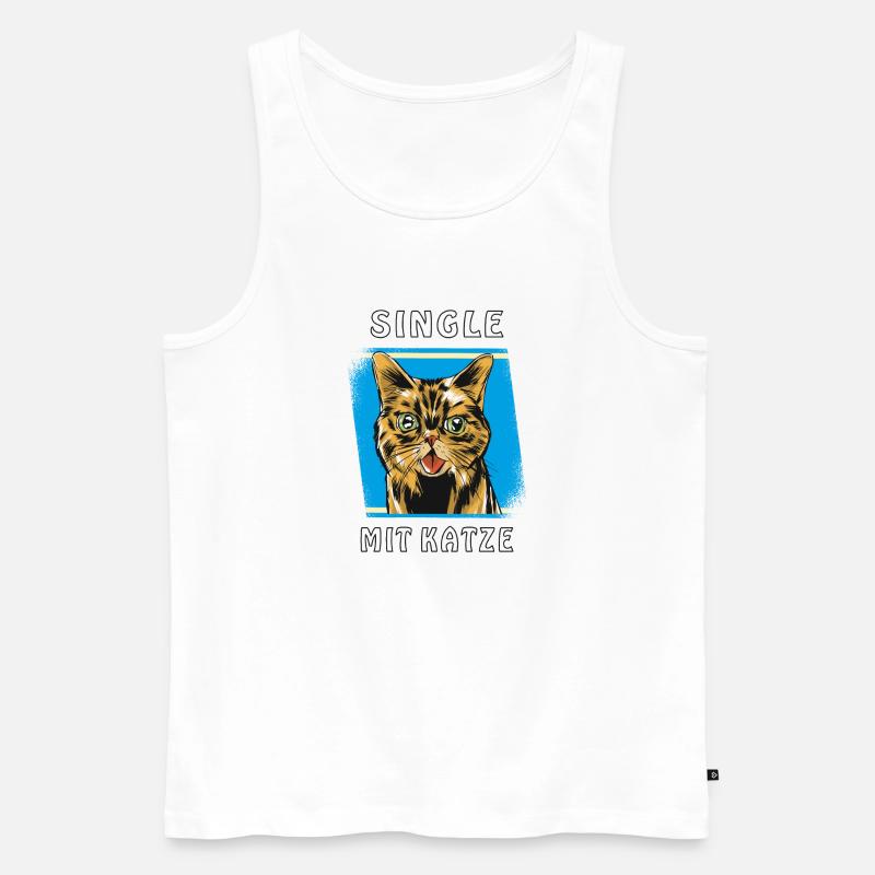 SINGLE MIT KATZE - Männer Premium Bio Tank Top - Weiß