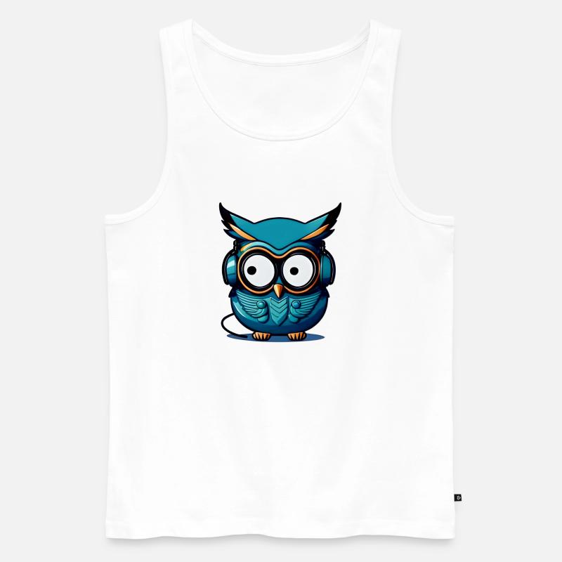 Eule dunkelblau Kopfhörer - Männer Premium Bio Tank Top - Weiß