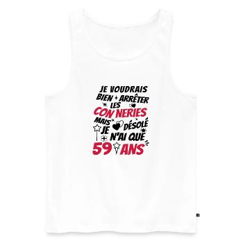 conneries 59 ans / cadeau anniversaire 59 ans - Débardeur bio Premium Homme - blanc - Devant - AI Model Male 178 light (178cm)