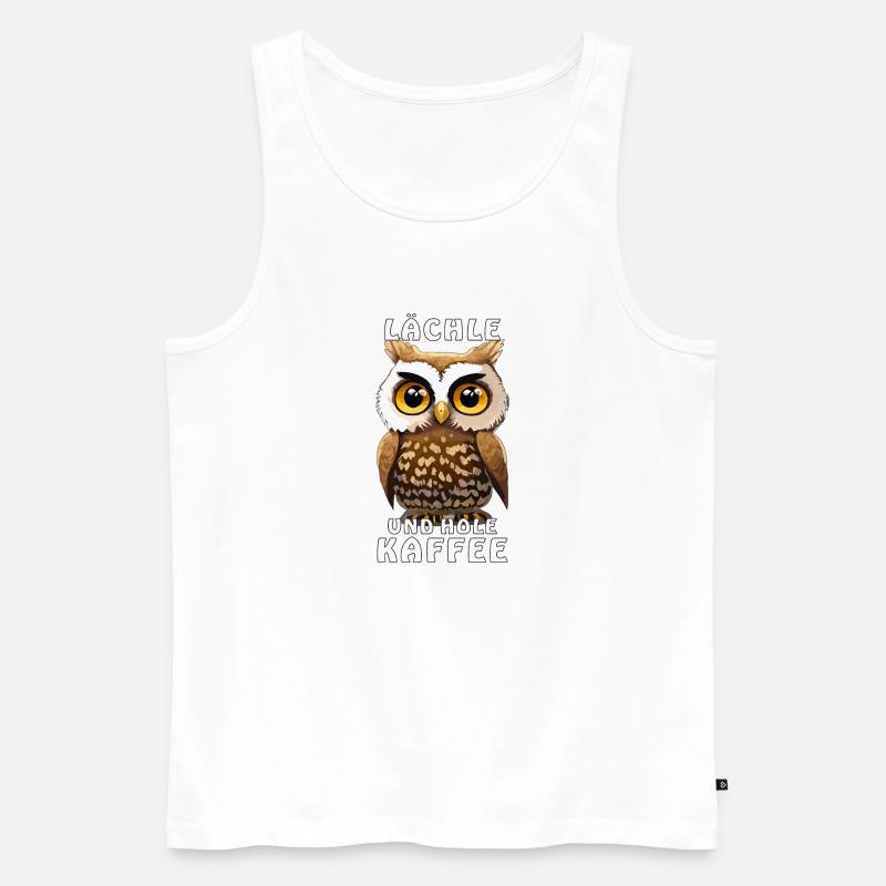 EULE LÄCHLE UND HOLE KAFFEE - Männer Premium Bio Tank Top - Weiß
