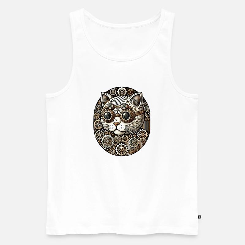 Steampunk Kätzchen Katze - Männer Premium Bio Tank Top - Weiß
