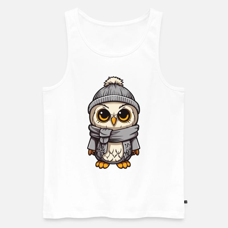 Eule Winter Cozy Comic Mütze - Männer Premium Bio Tank Top - Weiß