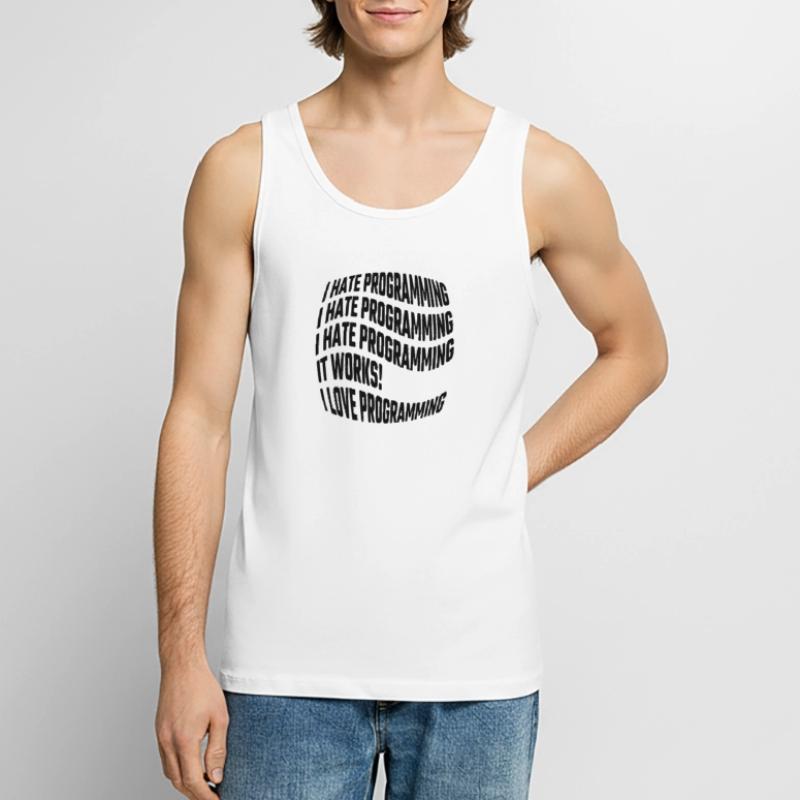 I hate programming, it works, I love programming Men's Premium Organic Tank Top