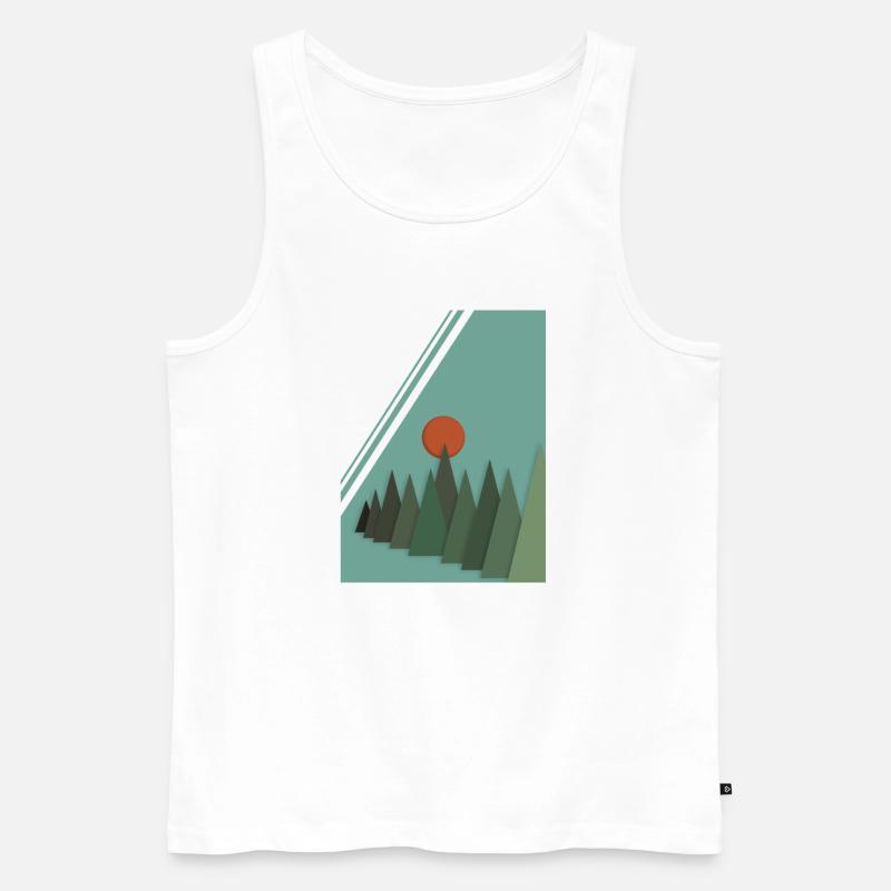 Abstrakte Berglandschaft mit roter Sonne - Männer Premium Bio Tank Top - Weiß