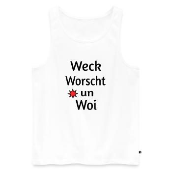 Weck Worscht un Woi - Männer Premium Bio Tank Top - Weiß - Vorne - AI Model Male 178 light (178cm)