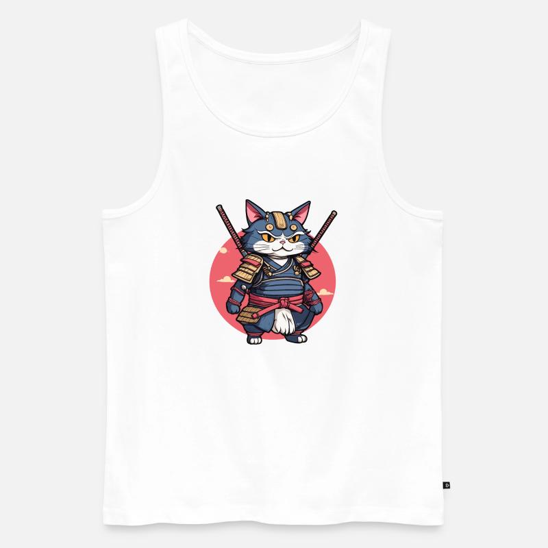 Samurai-Katze #2 - Männer Premium Bio Tank Top - Weiß