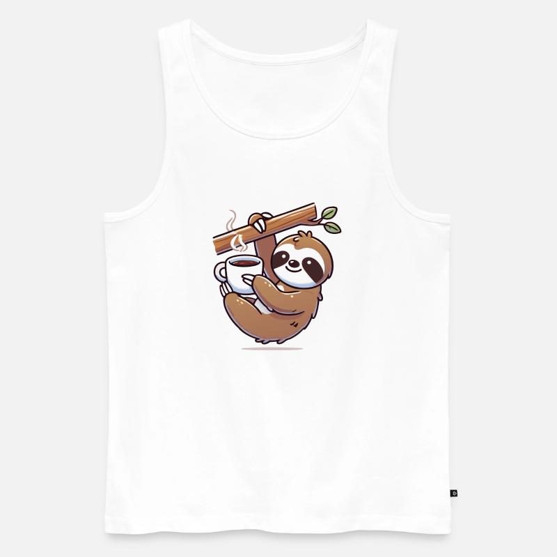 Faultier mit Kaffee - Männer Premium Bio Tank Top - Weiß
