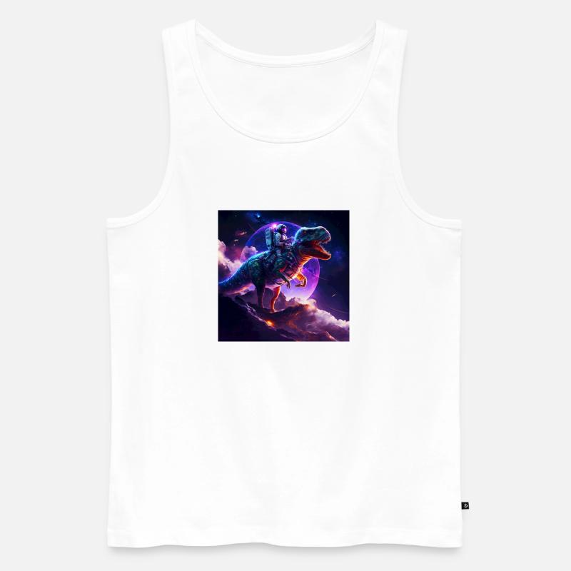 Celestial astronaut riding t rex - Männer Premium Bio Tank Top - Weiß