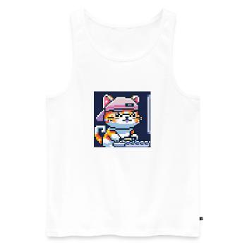Chat mignon avec une casquette de baseball jouant à des jeux informatiques - Débardeur bio Premium Homme - blanc - Devant - AI Model Male 178 light (178cm)