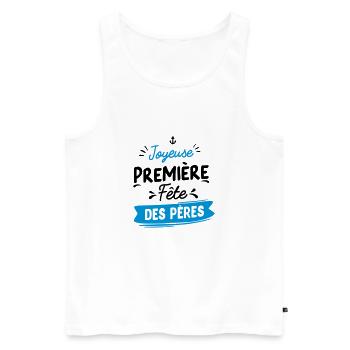premiere fete pere - Débardeur bio Premium Homme - blanc - Devant - AI Model Male 178 light (178cm)