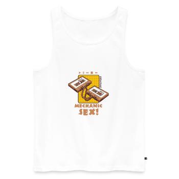 Mechanic sex, two cassettes are wound up. - Men's Premium Organic Tank Top - white - Front - AI Model Male 178 light (178cm)
