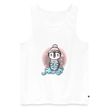 Pingouin fille avec bonnet et glaçons - Débardeur bio Premium Homme - blanc - Devant - Michal (187cm)