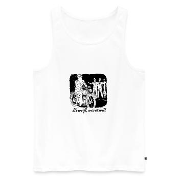 Er weiß, was er will ! - Männer Premium Bio Tank Top - Weiß - Vorne - Michal (187cm)