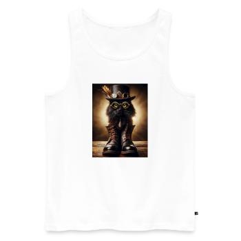 Steampunk Black Cat mit stylischen Accessoires - Männer Premium Bio Tank Top - Weiß - Vorne - AI Model Male 178 light (178cm)