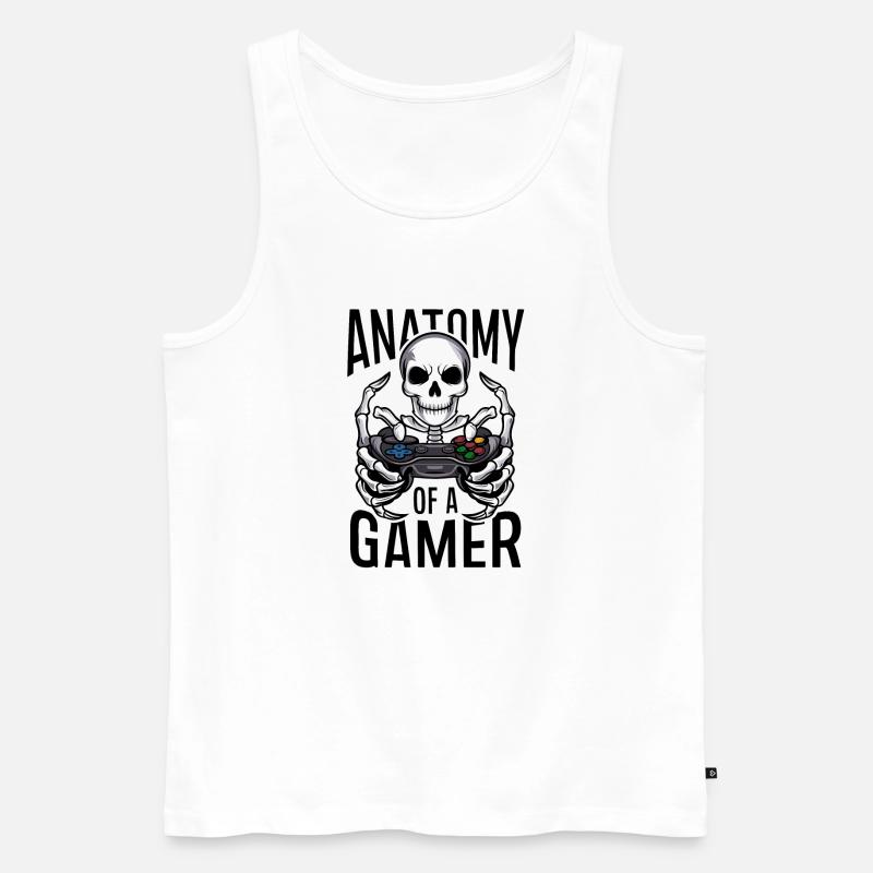 Gamer Skeleton mit Gamecontroller - Männer Premium Bio Tank Top - Weiß