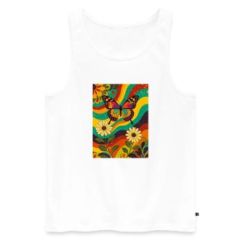 Psychedelic Butterfly Garden in Groovy Colors - Men's Premium Organic Tank Top - white - Front - AI Model Male 178 light (178cm)