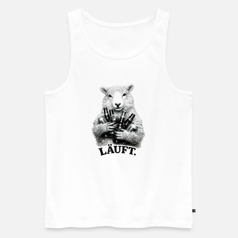 Schaf mit Bierflaschen – Läuft. - Männer Premium Bio Tank Top - Weiß
