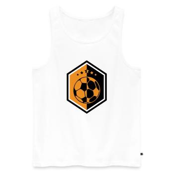Orange Football Crest: The Captain's Armor - Men's Premium Organic Tank Top - white - Front - AI Model Male 178 light (178cm)