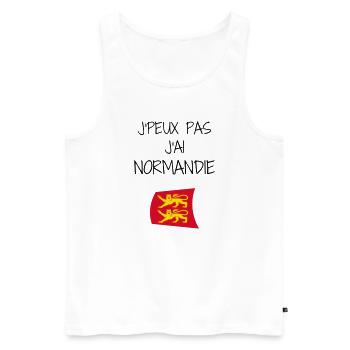 Fierté Normande : J'peux pas j'ai Normandie - Débardeur bio Premium Homme - blanc - Devant - AI Model Male 178 light (178cm)