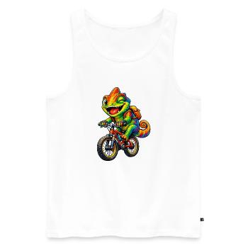 Chamäleon auf dem Fahrrad - Männer Premium Bio Tank Top - Weiß - Vorne - Michal (187cm)