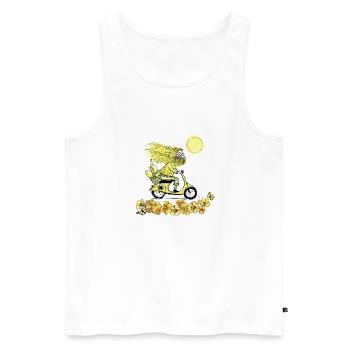 Monsieur Jaune à moto - Débardeur bio Premium Homme - blanc - Devant - Michal (187cm)