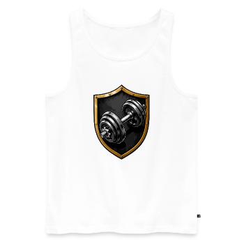 Logo de haltère Shield of Power - Débardeur bio Premium Homme - blanc - Devant - Michal (187cm)