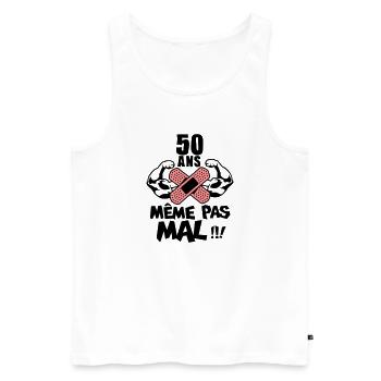 50 ans meme pas mal anniversaire muscle - Débardeur bio Premium Homme - blanc - Devant - Michal (187cm)