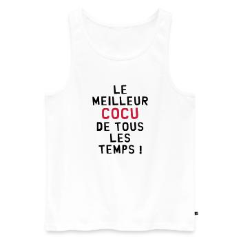 Cocu / Cocue / Adultère / Fidèle / Mariage / Sexe - Débardeur bio Premium Homme - blanc - Devant - AI Model Male 178 light (178cm)
