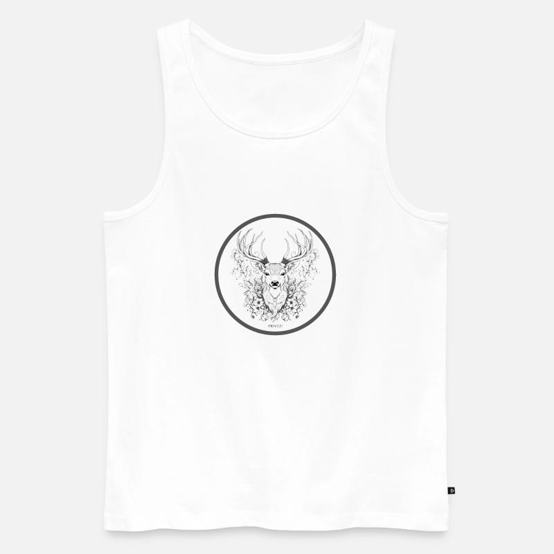 PrintZ Hirsch Dachs Fineline Art - Männer Premium Bio Tank Top - Weiß