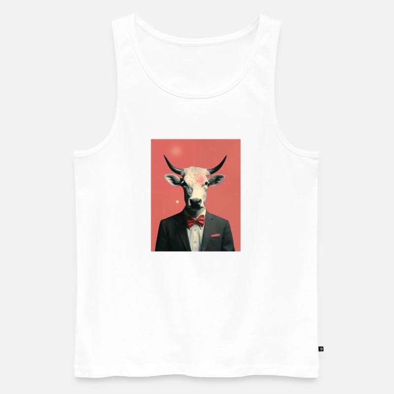 Mann Kuh surreale Collage - Männer Premium Bio Tank Top - Weiß
