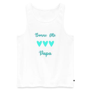 PAPA. FÊTE DES PÈRES. BONNE FÊTE PAPA. BONNE FÊTE - Débardeur bio Premium Homme - blanc - Devant - Michal (187cm)