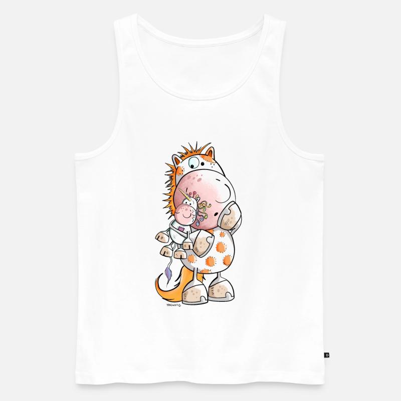 Pferd mit Einhorn Kuscheltier Cartoon  - Männer Premium Bio Tank Top - Weiß
