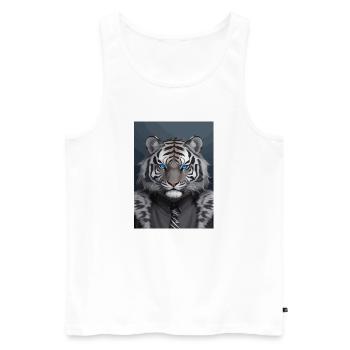 Tête de tigre royal noir et gris aux yeux bleus - Débardeur bio Premium Homme - blanc - Devant - AI Model Male 178 light (178cm)
