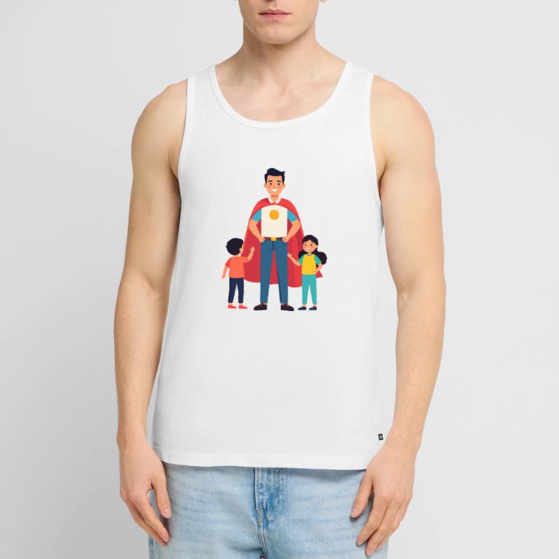Erzieher Held oder Heldenvater mit Cape und Kinder Männer Premium Bio Tank Top