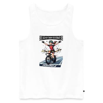 Cycliste sur piste animé plus rapide qu’hier - Débardeur bio Premium Homme - blanc - Devant - Michal (187cm)