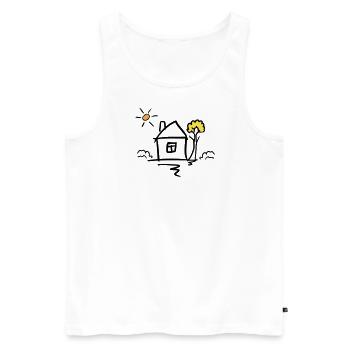 Maison avec arbre et soleil. Dessin. Dessiné à la main - Débardeur bio Premium Homme - blanc - Devant - AI Model Male 178 light (178cm)