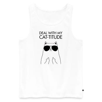 Deal With My Cat-Titude Cat Middle Finger - Men's Premium Organic Tank Top - white - Front - Michal (187cm)