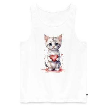 Purrfect Love - Katze mit Herz Aquarell - Männer Premium Bio Tank Top - Weiß - Vorne - Michal (187cm)