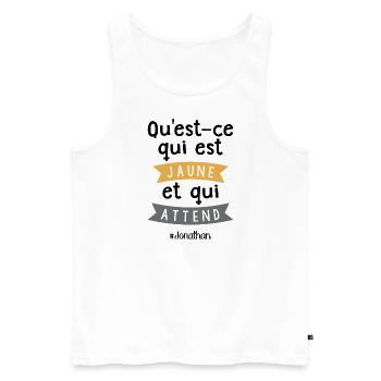 Qu'est-ce qui est jaune et qui attend ? Jonathan - Débardeur bio Premium Homme - blanc - Devant - Michal (187cm)