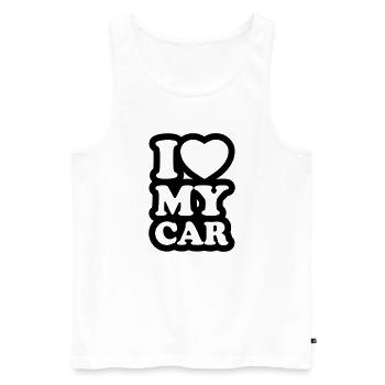 I love my car - Ich liebe mein Auto - Männer Premium Bio Tank Top - Weiß - Vorne - Michal (187cm)