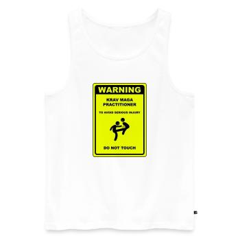 Warning! Krav Maga practitioner! - Men's Premium Organic Tank Top - white - Front - AI Model Male 178 light (178cm)