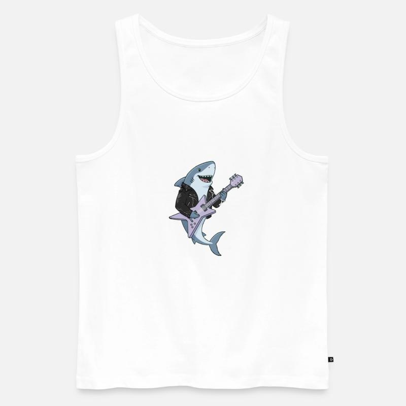Shark Rocker mit E-Gitarre - Männer Premium Bio Tank Top - Weiß