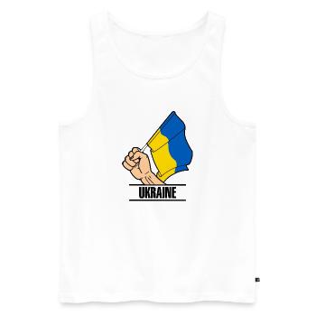 Drapeau Ukraine poing texte UKRAINE - Débardeur bio Premium Homme - blanc - Devant - Michal (187cm)