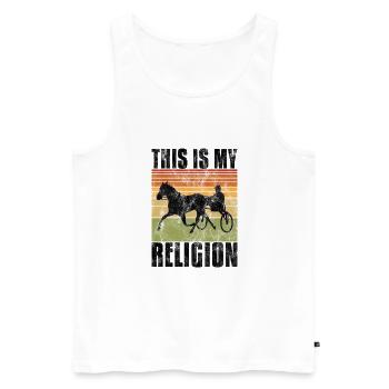 This is my Religion Trabrennen Trabreiter Sulky - Männer Premium Bio Tank Top - Weiß - Vorne - Michal (187cm)