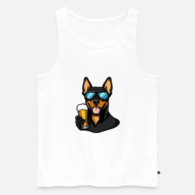 Dobermann Hund Ski Bier - Männer Premium Bio Tank Top - Weiß